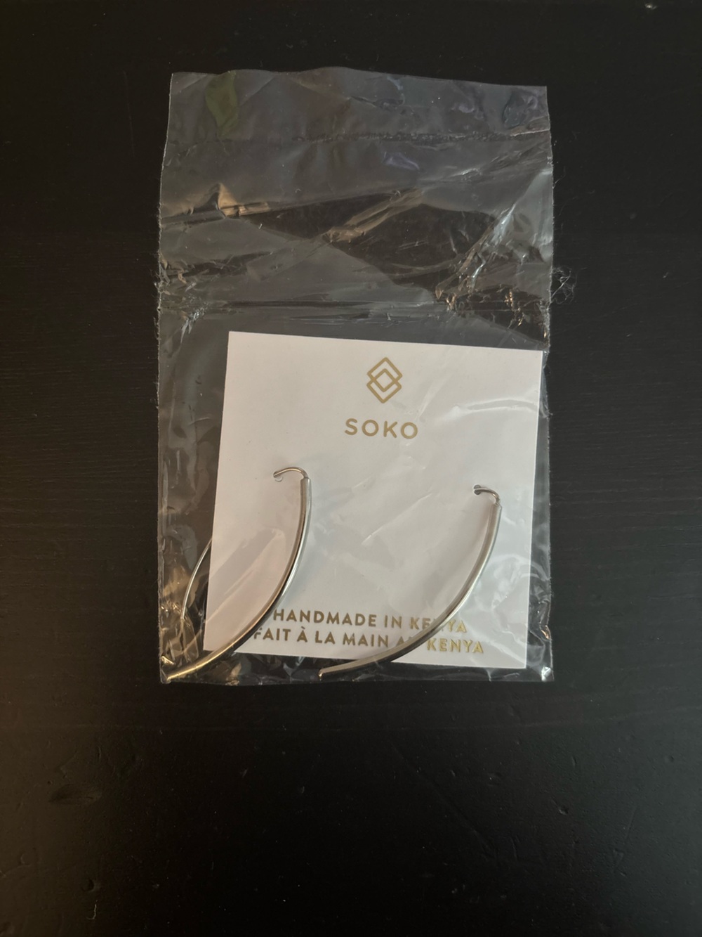 SOKO Polished Silver Curved Drop Earrings